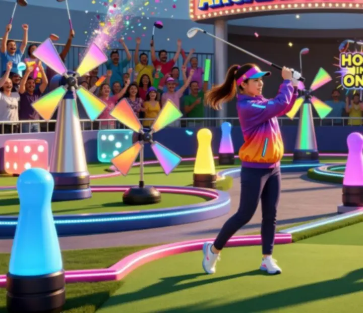 Kolorowa arena Super Battle Golf z dynamiczną akcją