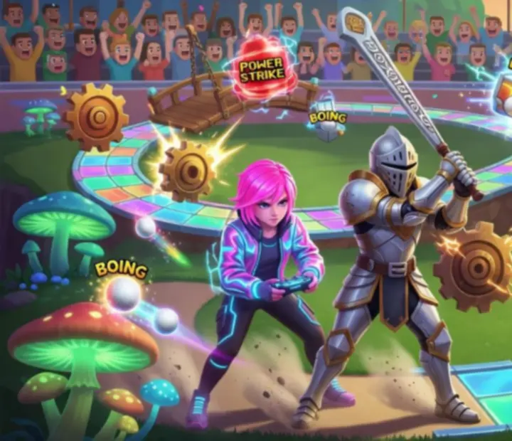 Kolorowy mecz multiplayer w Super Battle Golf na fantazyjnym polu