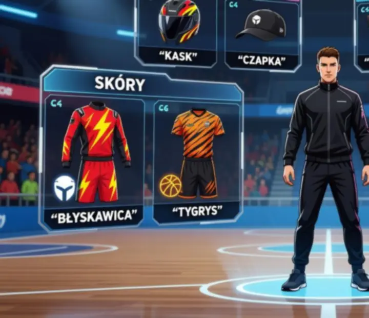Różne skórki i stroje postaci Super Battle Golf prezentowane na kolorowym tle